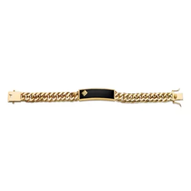 Men's Genuine Onyx and Diamond Accent Gold-Plated Curb-Link Bracelet 8"