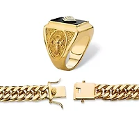 Men's Genuine Onyx and Diamond Accent Gold-Plated Ring and Bracelet Set 8