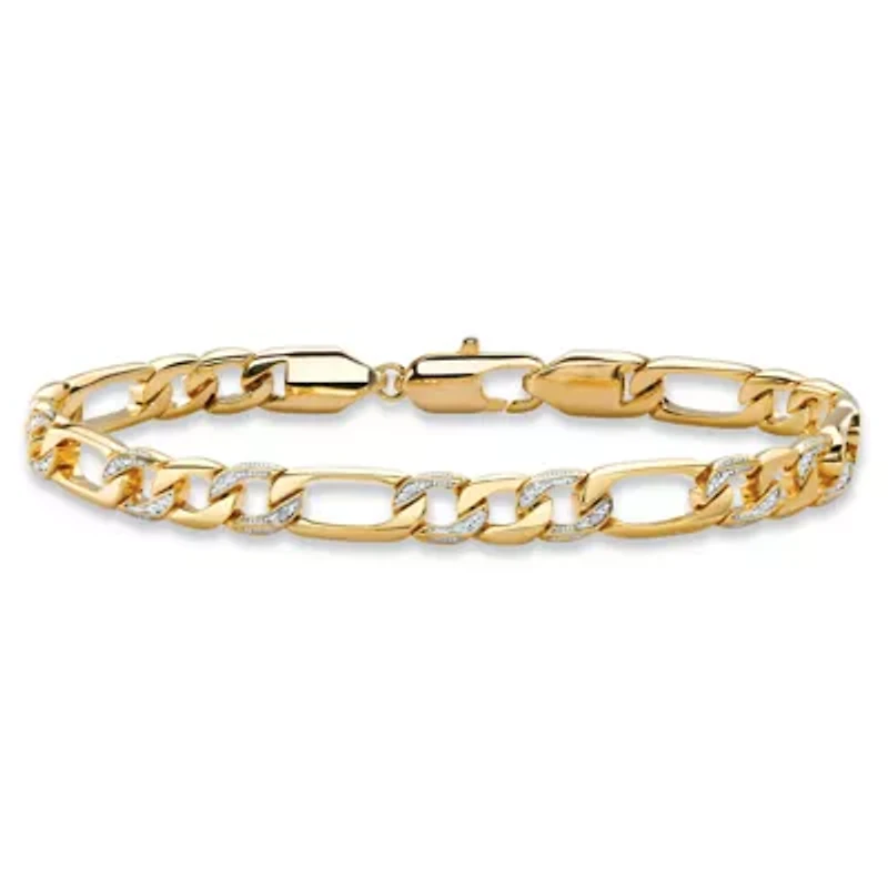 Men's Diamond Accent Pave-Style Gold-Plated Figaro-Link Bracelet 8.5"