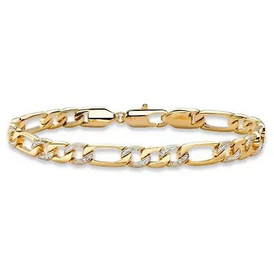 Men's Diamond Accent Pave-Style Gold-Plated Figaro-Link Bracelet 8.5"