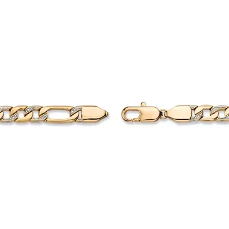 Men's Diamond Accent Pave-Style Gold-Plated Figaro-Link Bracelet 8.5"