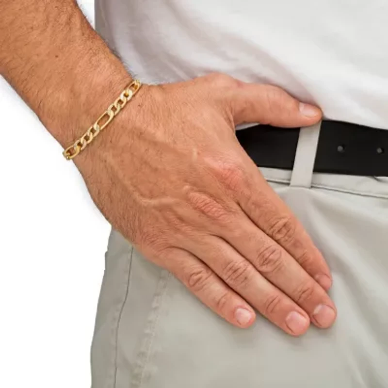 Men's Diamond Accent Pave-Style Gold-Plated Figaro-Link Bracelet 8.5"