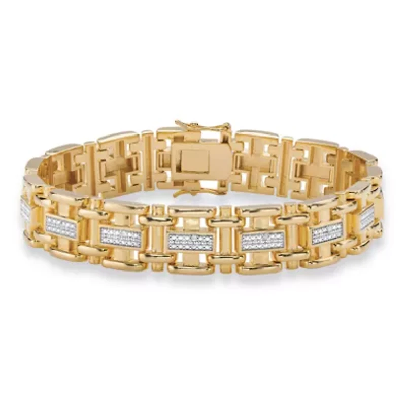 Men's Diamond Accent Yellow Gold-Plated Bar-Link Bracelet 8.5"
