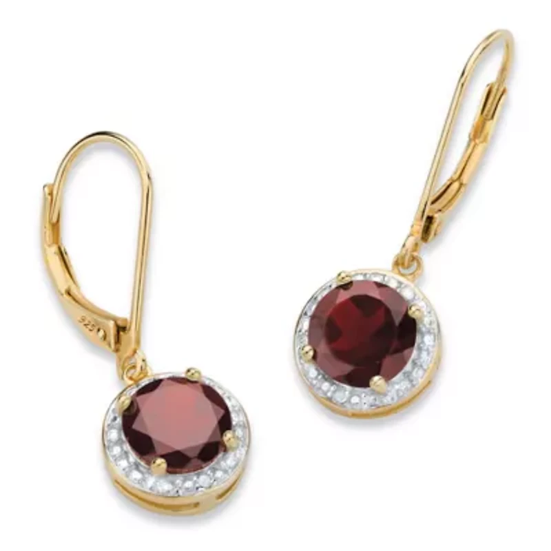3.21 TCW Genuine Garnet and Diamond Accent Gold-plated Sterling Silver Earrings