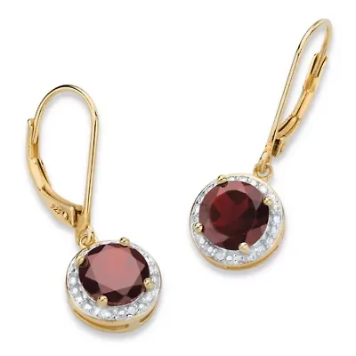 3.21 TCW Genuine Garnet and Diamond Accent Gold-plated Sterling Silver Earrings