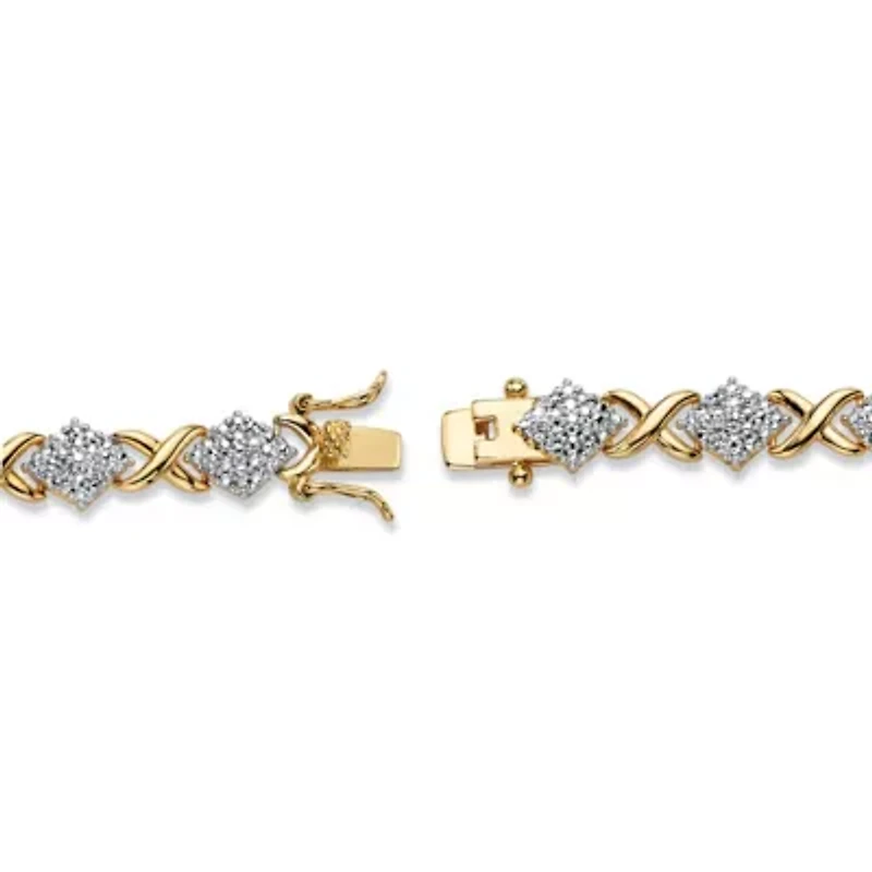 Diamond Accent Pave-Style 14k Yellow Gold "X and O" Tennis Bracelet 7.5"