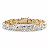 Diamond Accent Gold-Plated Two-Tone Pave-Style S-Link Tennis Bracelet 7"