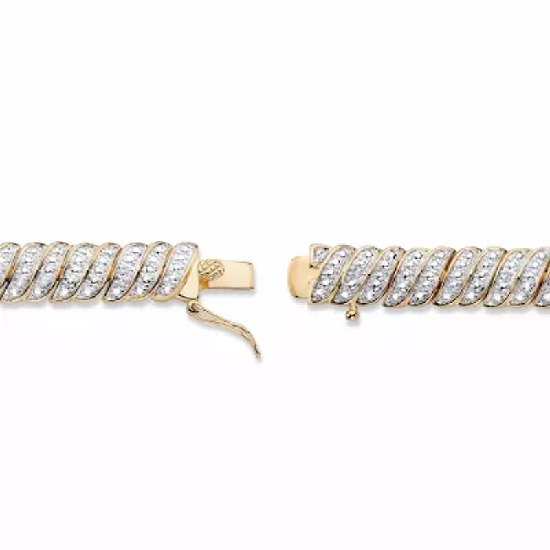 Diamond Accent Gold-Plated Two-Tone Pave-Style S-Link Tennis Bracelet 7"