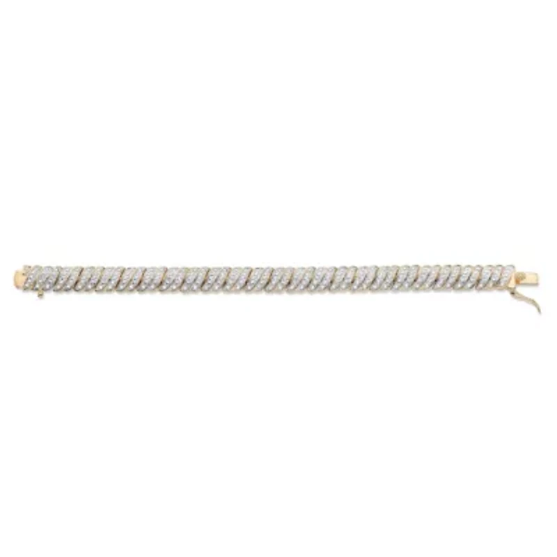 Diamond Accent Gold-Plated Two-Tone Pave-Style S-Link Tennis Bracelet 7"