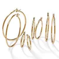 4-Pair Set Gold-Plated Sterling Silver Polished Hoop Earrings