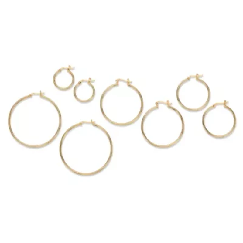 4-Pair Set Gold-Plated Sterling Silver Polished Hoop Earrings