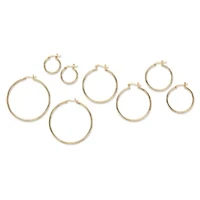 4-Pair Set Gold-Plated Sterling Silver Polished Hoop Earrings