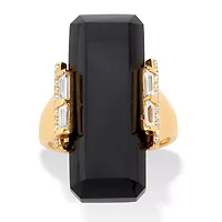 .59 Cttw Gold-Plated Sterling Silver Natural Black Onyx and CZ Ring