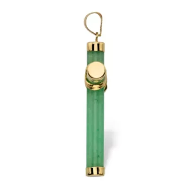 10k Yellow Gold and Genuine Green Jade and Cross Pendant 1.5"
