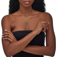 10k Yellow Gold and Genuine Green Jade and Cross Pendant 1.5"