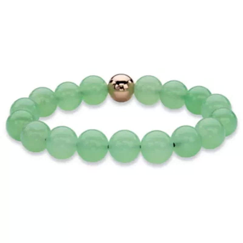 Genuine Green Jade and Gold-Plated Beaded Stretch Bracelet 7"