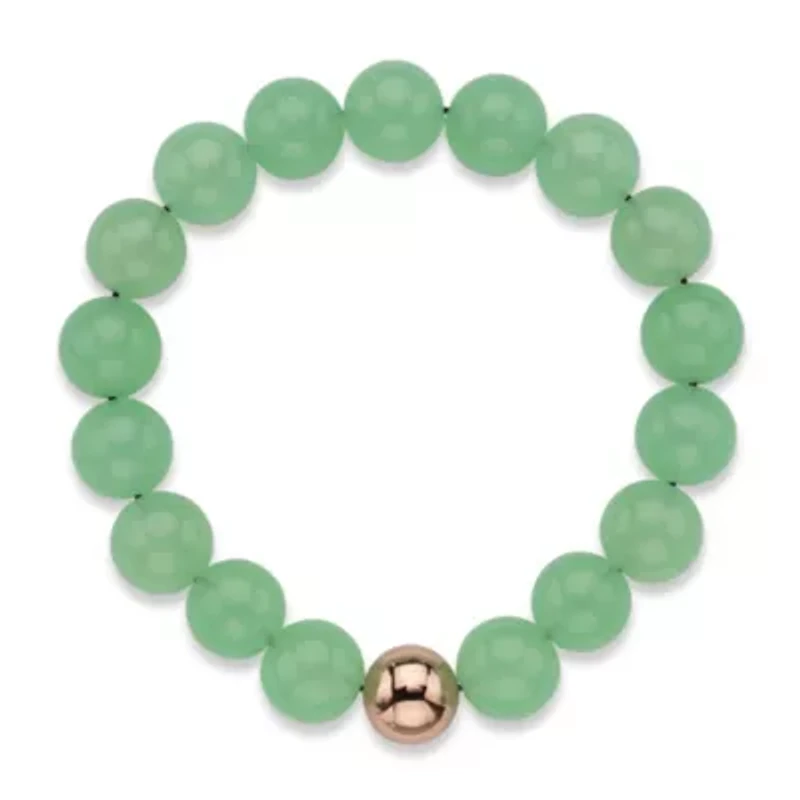 Genuine Green Jade and Gold-Plated Beaded Stretch Bracelet 7"