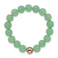 Genuine Green Jade and Gold-Plated Beaded Stretch Bracelet 7"