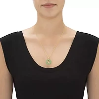Genuine Green Jade Solid 10k Yellow Gold Round "Blessed" Pendant 3/4"