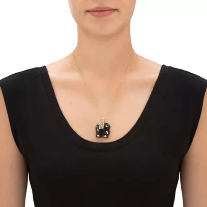 Genuine Black Jade Solid 10k Yellow Gold Elephant Pendant