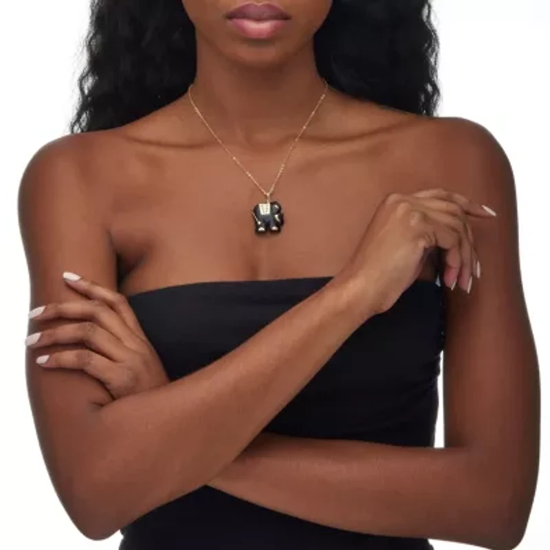 Genuine Black Jade Solid 10k Yellow Gold Elephant Pendant