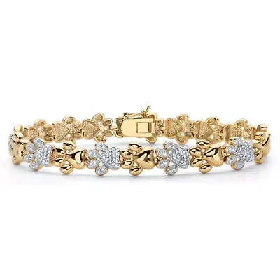 Diamond Accent 18k Gold-Plated Two-Tone Paw Print Bracelet 7.5"