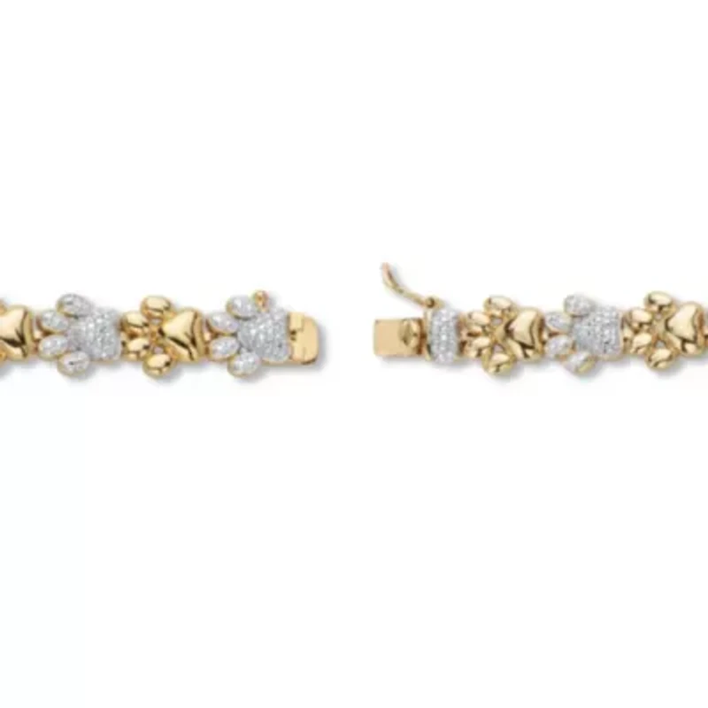 Diamond Accent 18k Gold-Plated Two-Tone Paw Print Bracelet 7.5"