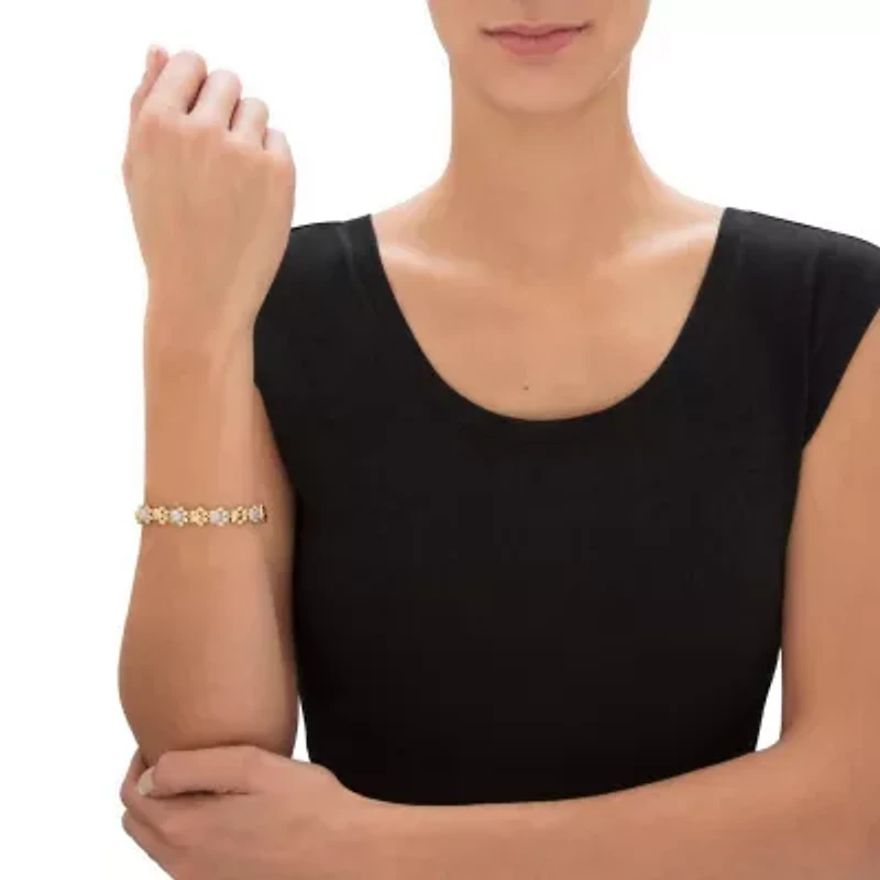 Diamond Accent 18k Gold-Plated Two-Tone Paw Print Bracelet 7.5"