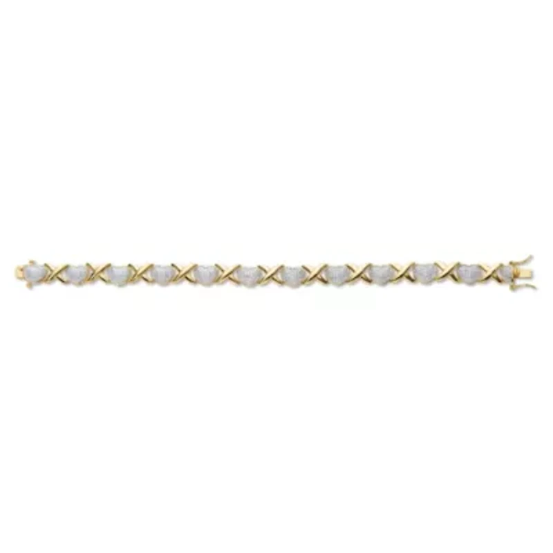 Diamond Accent 18k Gold-Plated Two-Tone Hearts and Kisses Bracelet 7.5"