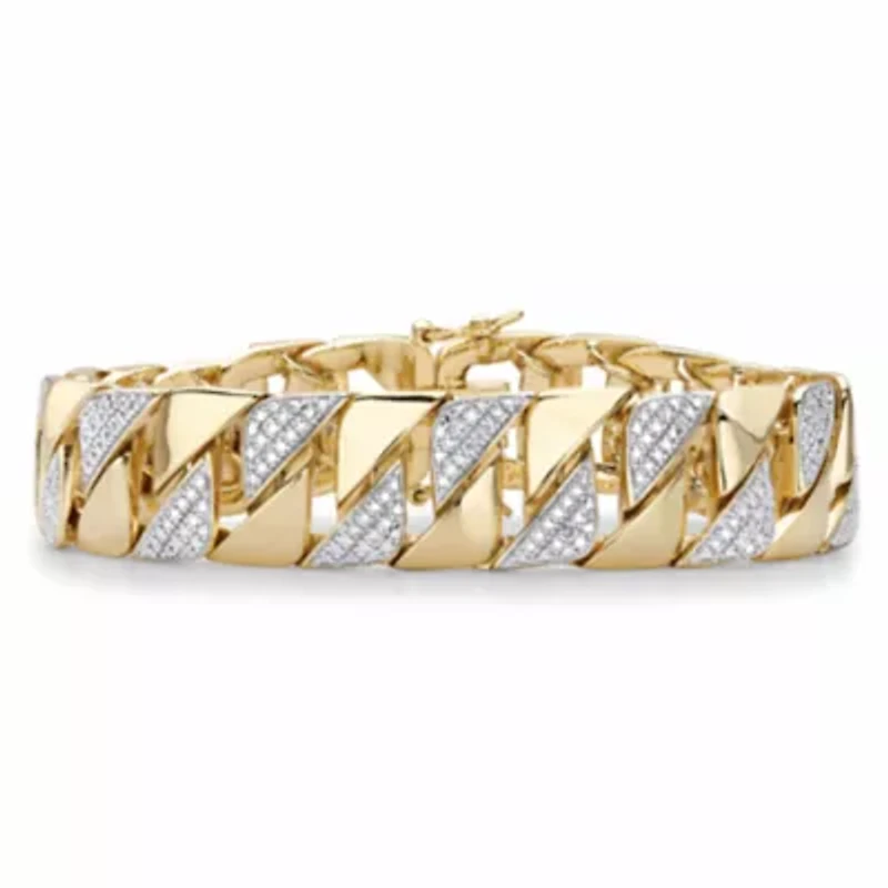 Men's Diamond Accent 18k Gold-Plated Two-Tone Interlocking-Link Bracelet 8.5"
