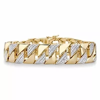 Men's Diamond Accent 18k Gold-Plated Two-Tone Interlocking-Link Bracelet 8.5"