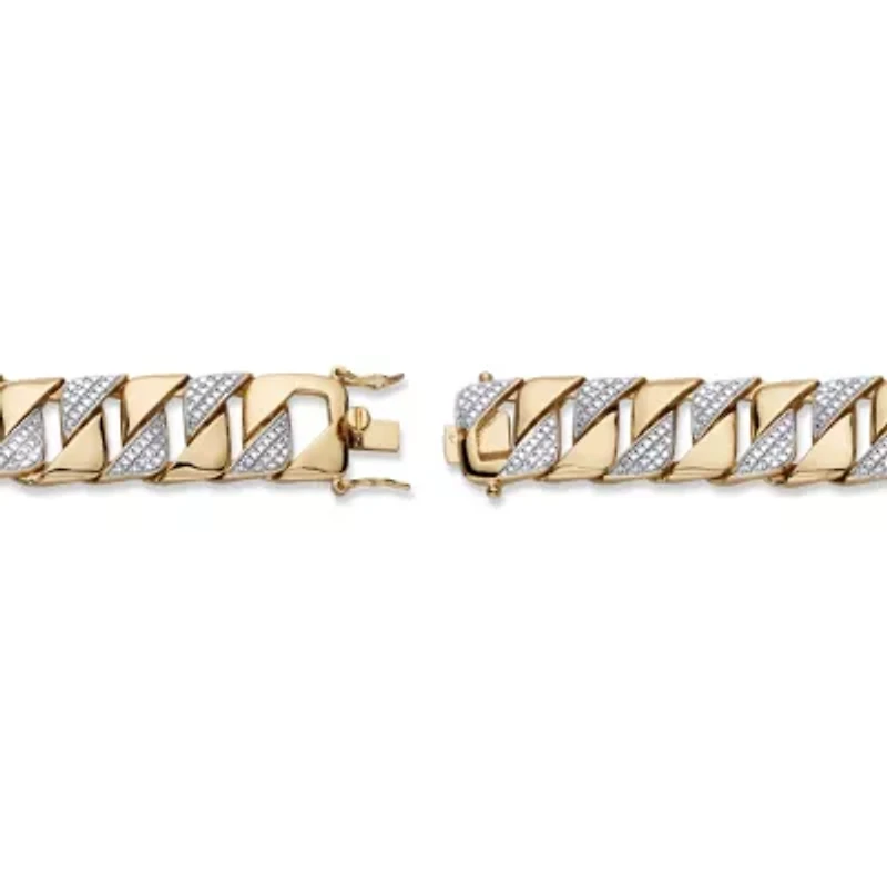 Men's Diamond Accent 18k Gold-Plated Two-Tone Interlocking-Link Bracelet 8.5"