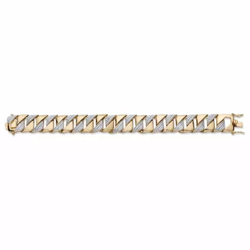 Men's Diamond Accent 18k Gold-Plated Two-Tone Interlocking-Link Bracelet 8.5"