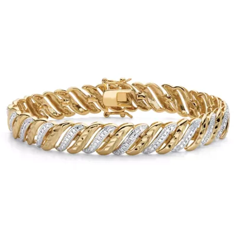 Diamond-Cut Diamond Accent 18k Gold-Plated Two-Tone S-Link Bracelet 7.5"