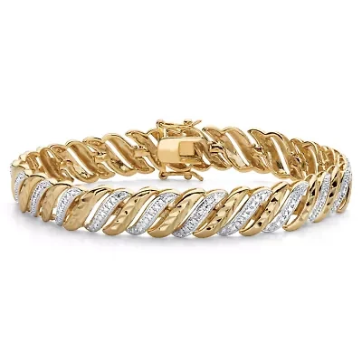 Diamond-Cut Diamond Accent 18k Gold-Plated Two-Tone S-Link Bracelet 7.5"