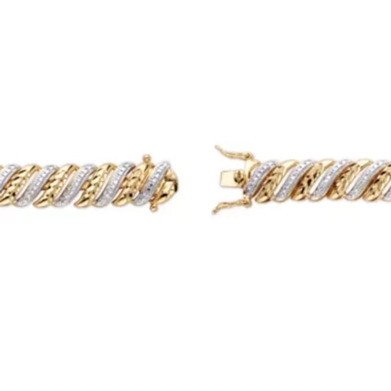 Diamond-Cut Diamond Accent 18k Gold-Plated Two-Tone S-Link Bracelet 7.5"