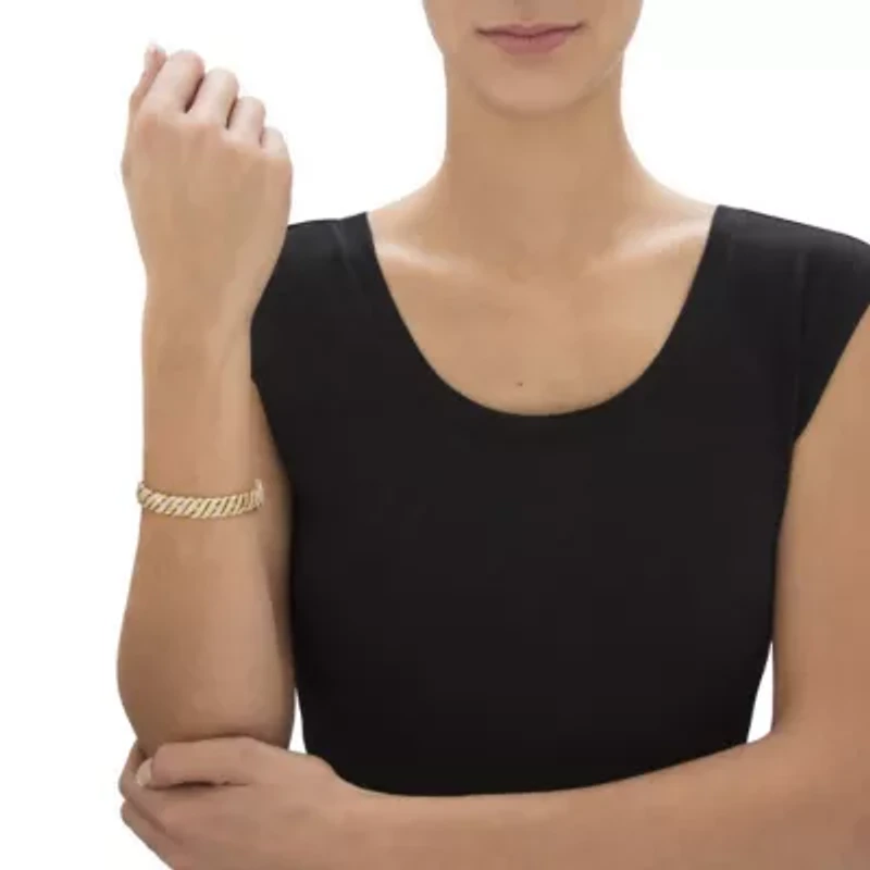 Diamond-Cut Diamond Accent 18k Gold-Plated Two-Tone S-Link Bracelet 7.5"