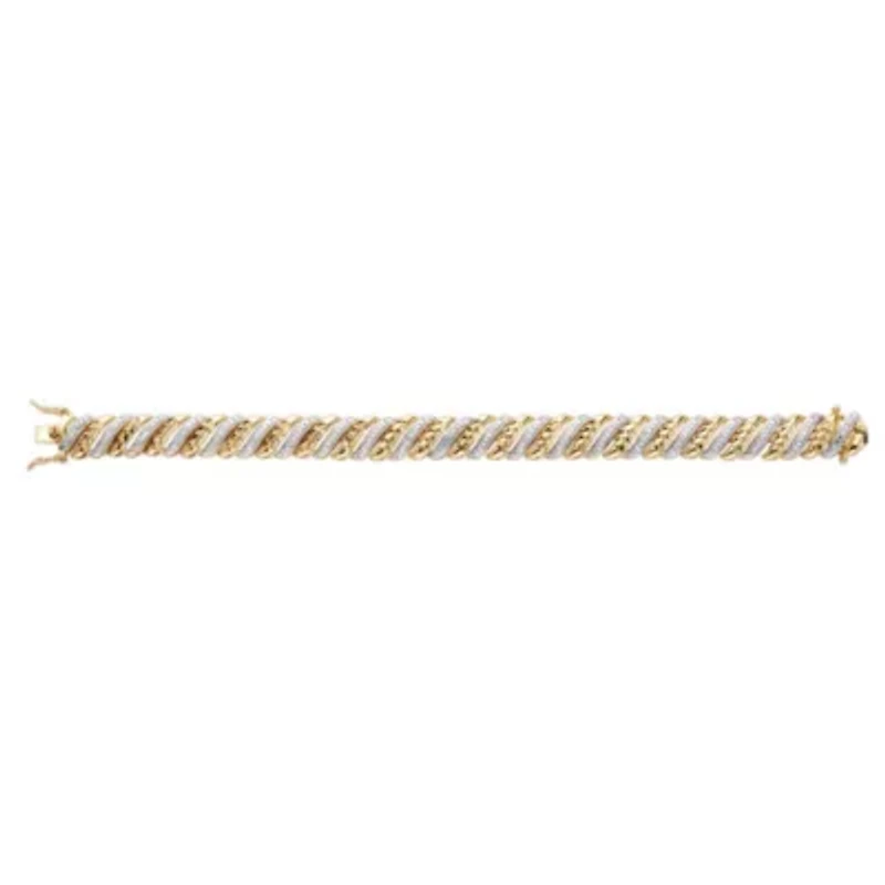 Diamond-Cut Diamond Accent 18k Gold-Plated Two-Tone S-Link Bracelet 7.5"