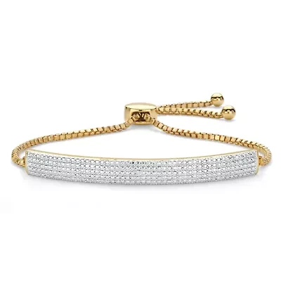 Diamond Accent Bar 18k Gold-Plated Adjustable Bolo Bracelet 9"