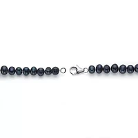 Genuine Black Cultured Pearl Silvertone Earring, Necklace and Bracelet Set 18"