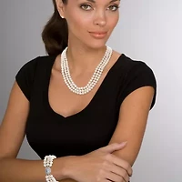 Round Genuine Cultured Pearl .925 Silver Earring, Necklace and Bracelet Set 18"
