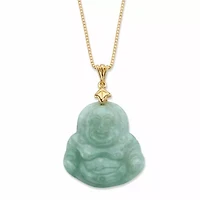 Genuine Green Jade 18k Gold-plated Sterling Silver Buddha Pendant Necklace 18"