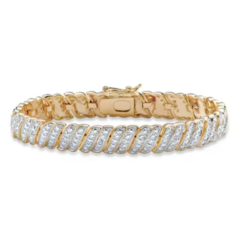 Diamond Accent Gold-Plated Pave-Style S-Link Tennis Bracelet 8"