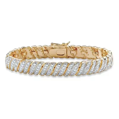 Diamond Accent Gold-Plated Pave-Style S-Link Tennis Bracelet 8"