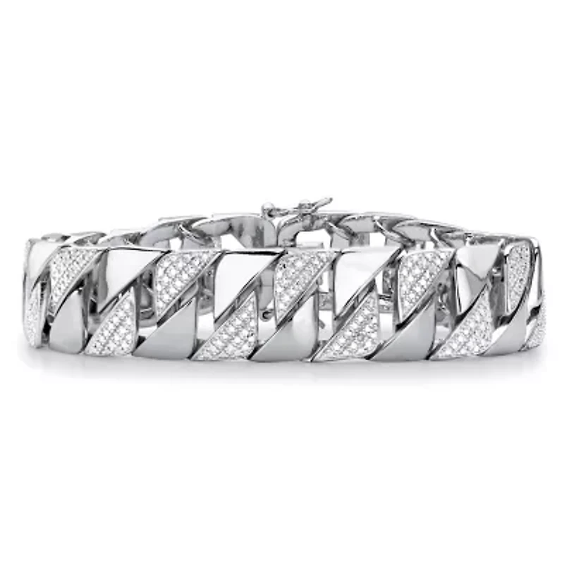 Men's Diamond Accent Silvertone Interlocking-Link Bracelet 8.5"