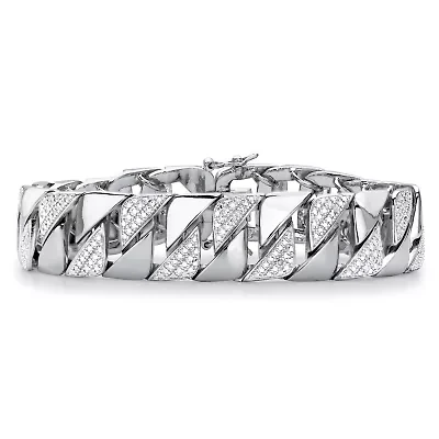 Men's Diamond Accent Silvertone Interlocking-Link Bracelet 8.5"
