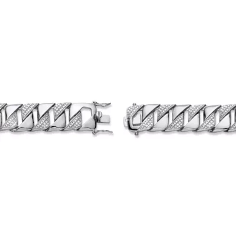 Men's Diamond Accent Silvertone Interlocking-Link Bracelet 8.5"
