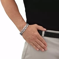 Men's Diamond Accent Silvertone Interlocking-Link Bracelet 8.5"