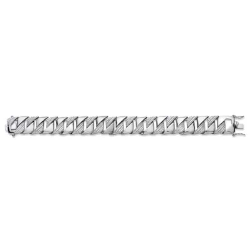 Men's Diamond Accent Silvertone Interlocking-Link Bracelet 8.5"