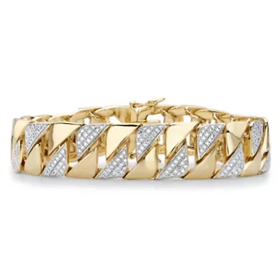 Men's Diamond Accent 18k Gold-Plated Two-Tone Interlocking-Link Bracelet 9.5"